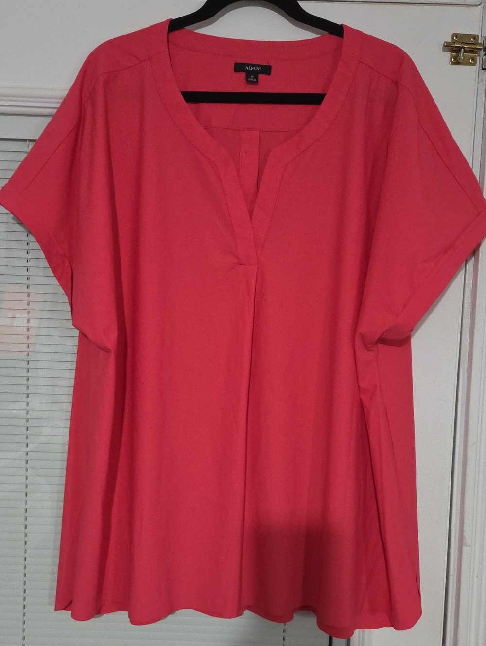Alfani Coral-Red Notch-Neck Short Sleeve Tunic